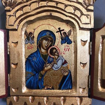 Lot#315 Icon tryptic on wood Byzantine 