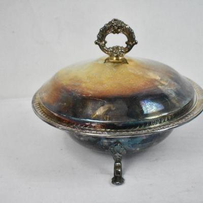 Vintage Silver Serving Dish W/ Lid - Tarnished (Silver Plated?)