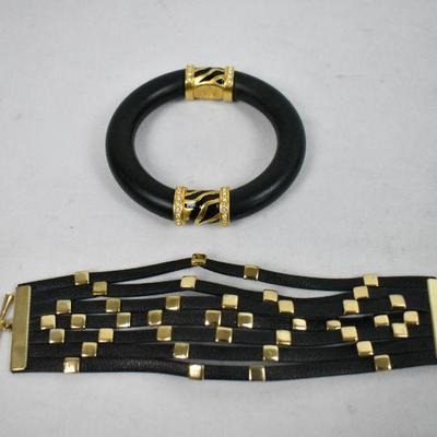 Costume Jewelry: Gold Tone/Black Bracelets