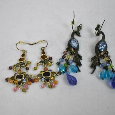 Costume Jewelry: 2 Dangle Earrings Peacock/Bead