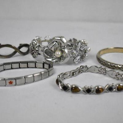 Costume Jewelry: 5 Silver-Tone Bracelets