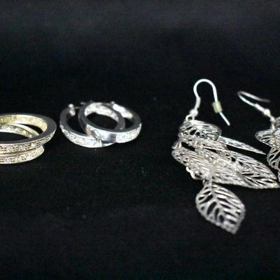 Costume Jewelry: 6 Pairs Silver-Tone Earrings