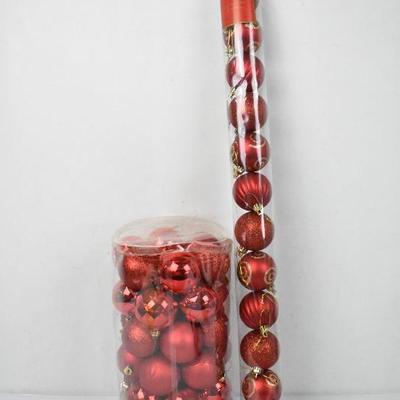 Two Containers of Red Christmas Ornaments