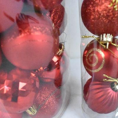 Two Containers of Red Christmas Ornaments