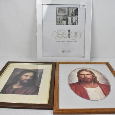 Two Framed Jesus Pictures & Replacement Glass/Back 