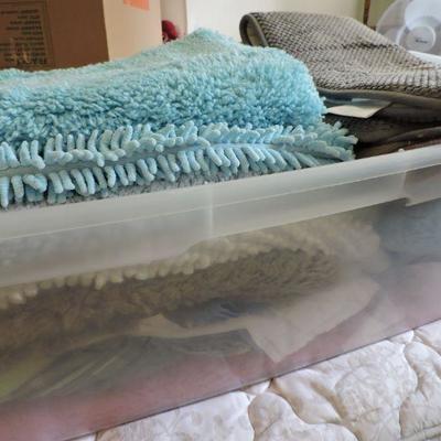 Large Lot of Assorted Bath and Kitchen Mats and Shower Curtains
