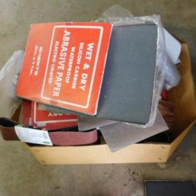 Large Box Full of Various Sizes and Grains Sheet and Belt Sand Paper