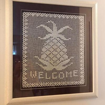 Crocheted Pineapple Doily Matted and Framed