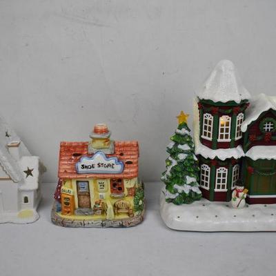 Three Christmas Villages - One Missing Pieces, One Lights Up