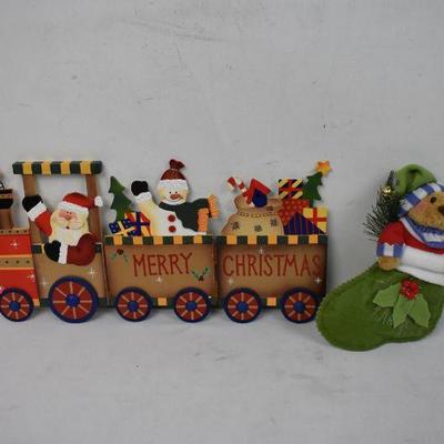 Avon Merry Christmas Train Wall Decor & Christmas Stocking Bear