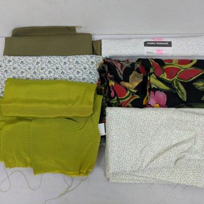 6 Fabrics: Green, Moss, 3 Floral, Polka Dot
