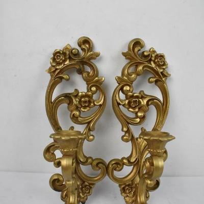 Two Candle Holders, Plastic Sprayed Gold