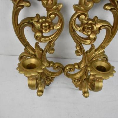 Two Candle Holders, Plastic Sprayed Gold