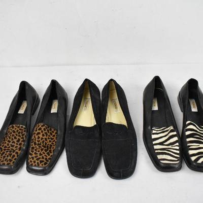 Talbots 3 Pairs Loafers, Women, Cheetah, Zebra, Black Suede, Size 9 1/2