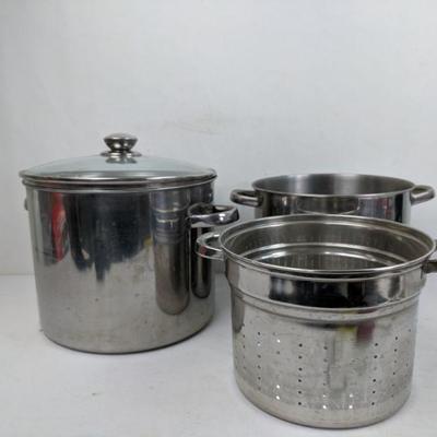 3 Metal Large Pots, 1 Lid