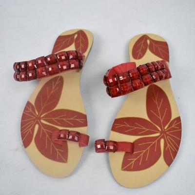 Beaded Toe Loop Sandal, Red, 9 - New