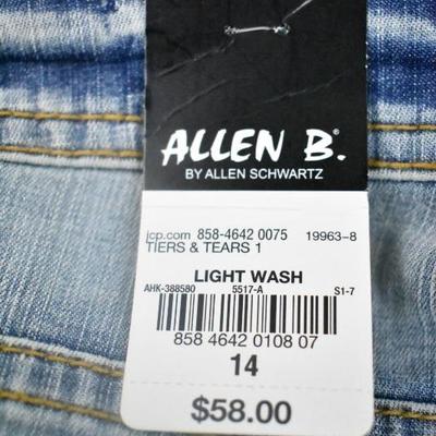 NWT Allen B. Light Wash Straight Jeans W/ Tears & Shiny Metal, Women's 14 - New