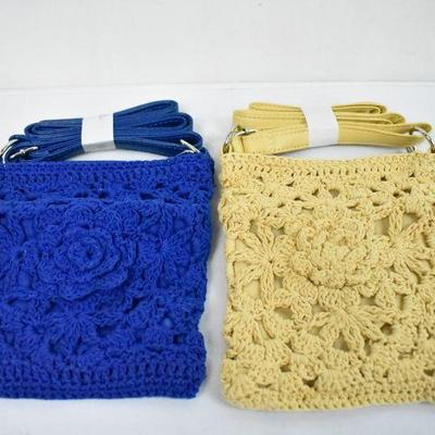 2 Crochet Mini Bag, Set of 2, Yellow & Blue - New