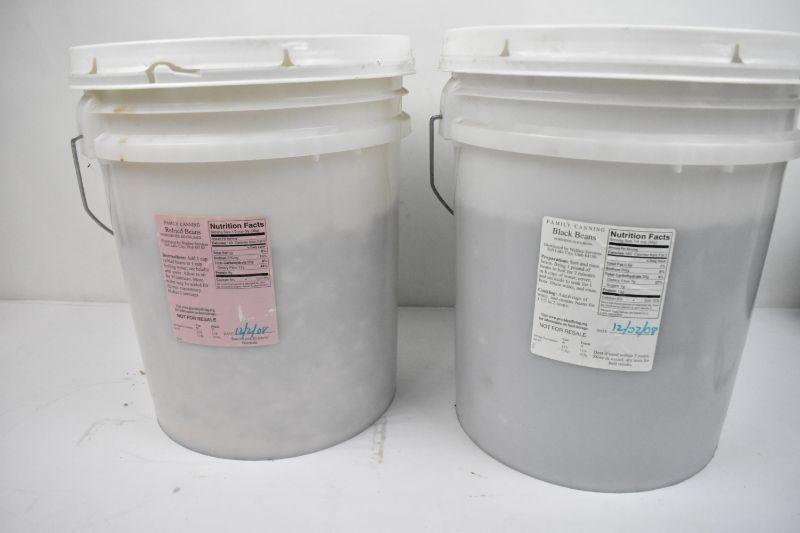 Emergency Storage Food in 5 Gal Buckets Black Beans, Refried Beans
