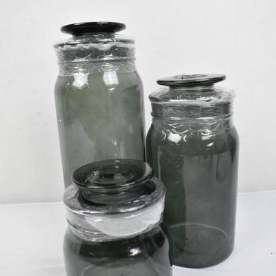 Gray Glass Canisters, Set of 3 - New