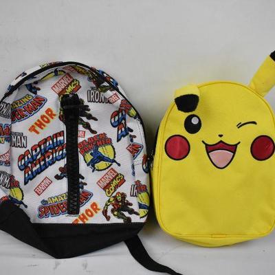 Two Mini Backpacks: Marvel, Pokemon - New
