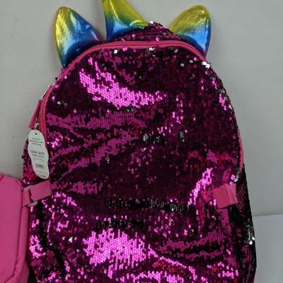Wonder Nation Pink Sequin Unicorn BackPack W/ Lunch Box - New