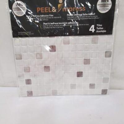 Peel & Impress Mosaic Backsplash Tiles, White, Set of 4 10x10 - New