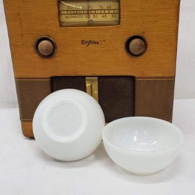 Set of 2 Vintage Fire King Ovenware White Milk Glass 5" Chili Cereal Soup Bowls