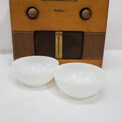 Set of 2 Vintage Fire King Ovenware White Milk Glass 5" Chili Cereal Soup Bowls