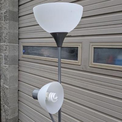 ~6' Floor Lamp - Soft Satin Nickel with White Plastic Shades with 2 Lights