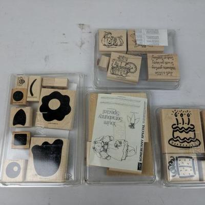Wood Mounted Rubber Stamps 4 Sets