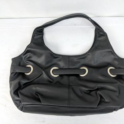 Black Faux Leather Grommet Bag