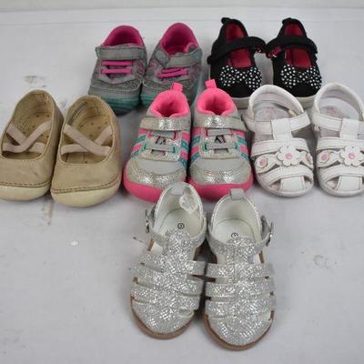 Girl's Summer Shoes/Sandals 6 Pairs Sizes 2 & 3