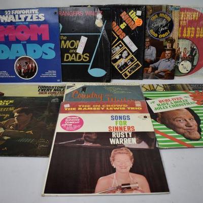 12 Vintage LP Record Albums. 5 Mom & Dads, plus 7 others