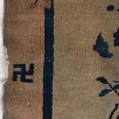 Chinese Buddhist Swastika Wool Rug 81 x 35