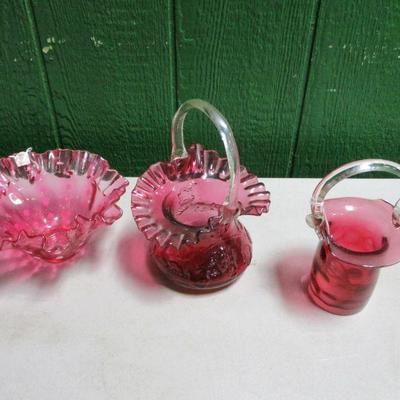 Lot 34 - Red Glassware - Baskets & Bowl