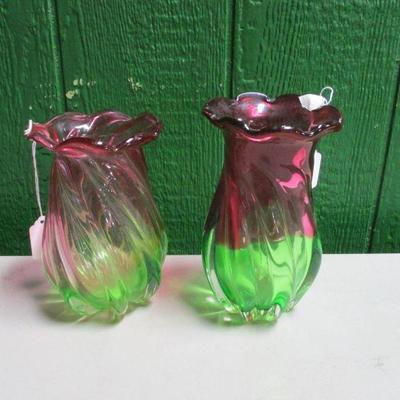 Lot 37 - Pair Of Multi Colored Glass Vases