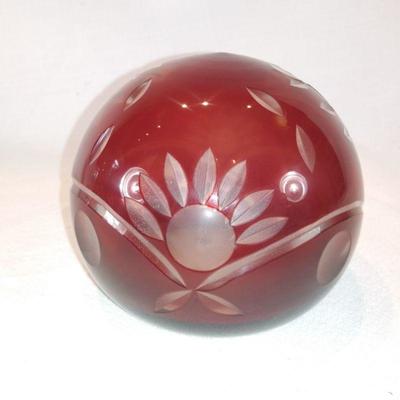 Etched Ruby Glass Paper Weight