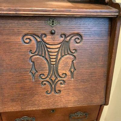 Antique Victorian Oak Furniture Secretary Desk Bookcase Cabinet c.1900 