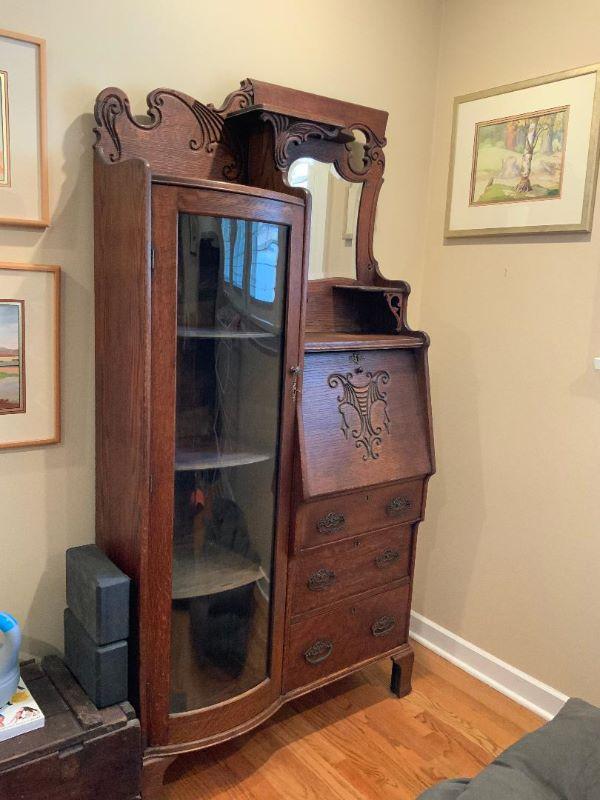 Antique Victorian Oak Furniture Secretary Desk Bookcase Cabinet C