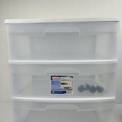 Clear Sterilite 3 Drawer Cart with Wheels - New