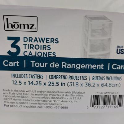 Homz 3 Drawers Cart with Casters - New