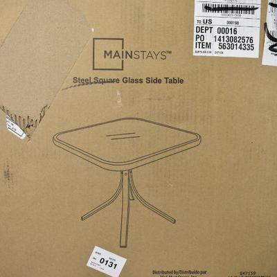 Mainstays 20in. Square Outdoor Tempered Glass Side Table - New, Opened Box 