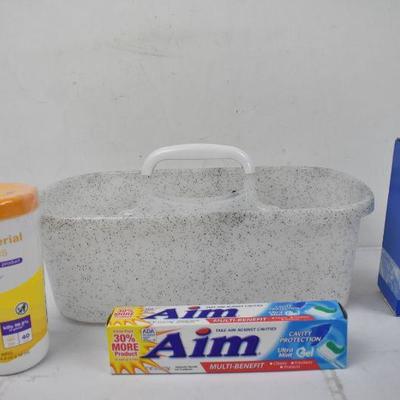 Bathroom Storage Container, Toothpaste, Avon Spa Kit, AntiBacterial Wipes - New