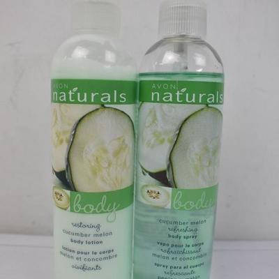 Avon Naturals Body Lotion & Body Spray, Cucumber Melon Scent, 8.4 oz Each - New