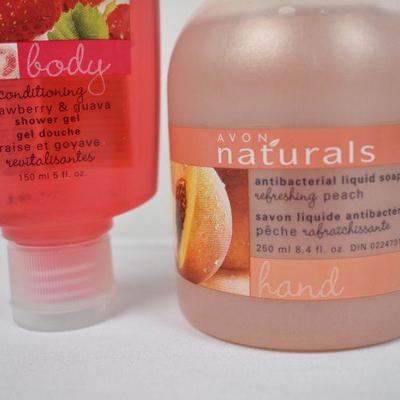 2 Avon Naturals Body Soap: Strawberry Guava 5 oz & Peach 8.4 oz - New
