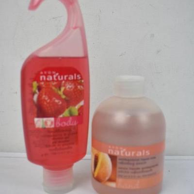 2 Avon Naturals Body Soap: Strawberry Guava 5 oz & Peach 8.4 oz - New