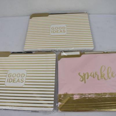 Gold/Pink, Blue, B&W Files, Standard Size, 3 Packs, Qty 27 Total - New