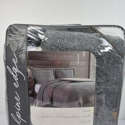 Alpine Edge Queen 3 Pc Fluffy Comforter Set, Gray - New