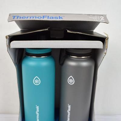 ThermoFlask Blue/Gray Vacuum Insulated Stainless Steel - New Damaged Box